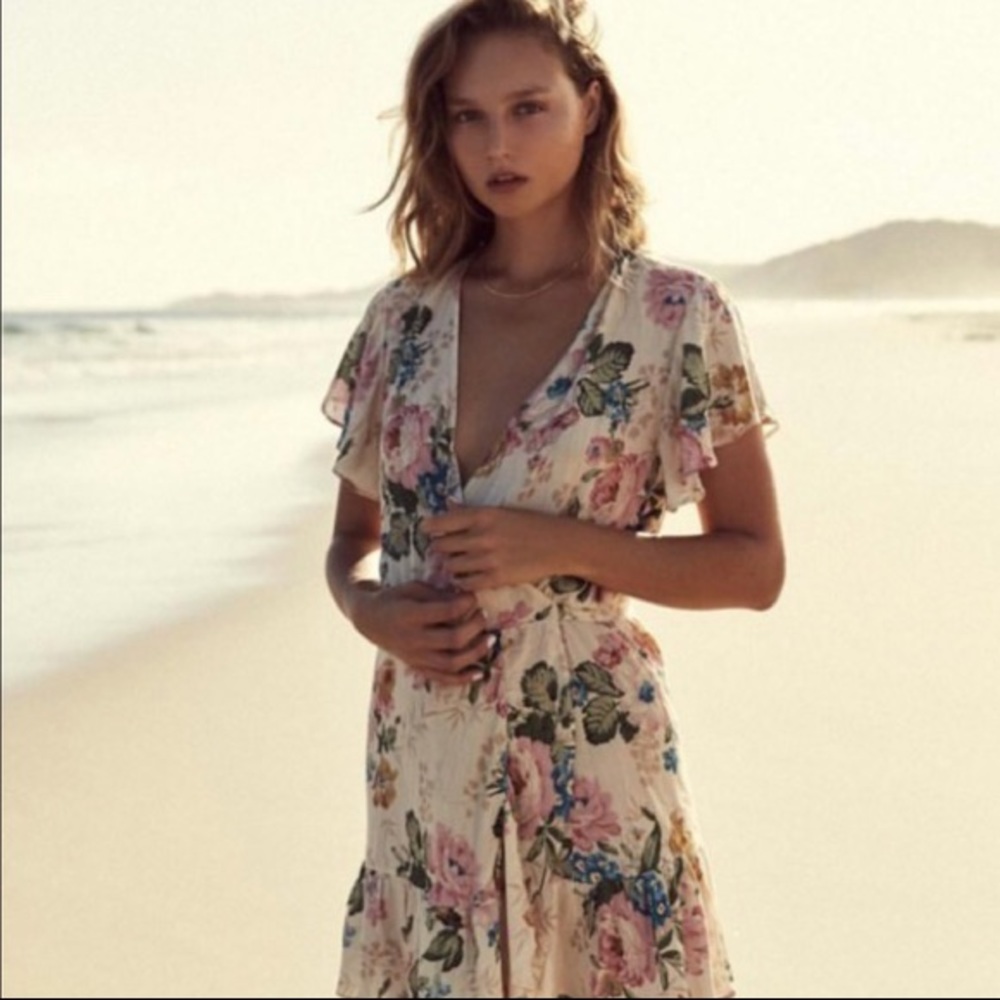 Auguste The Label Floral Mini Dress in Cream with Pink & Green Flowers